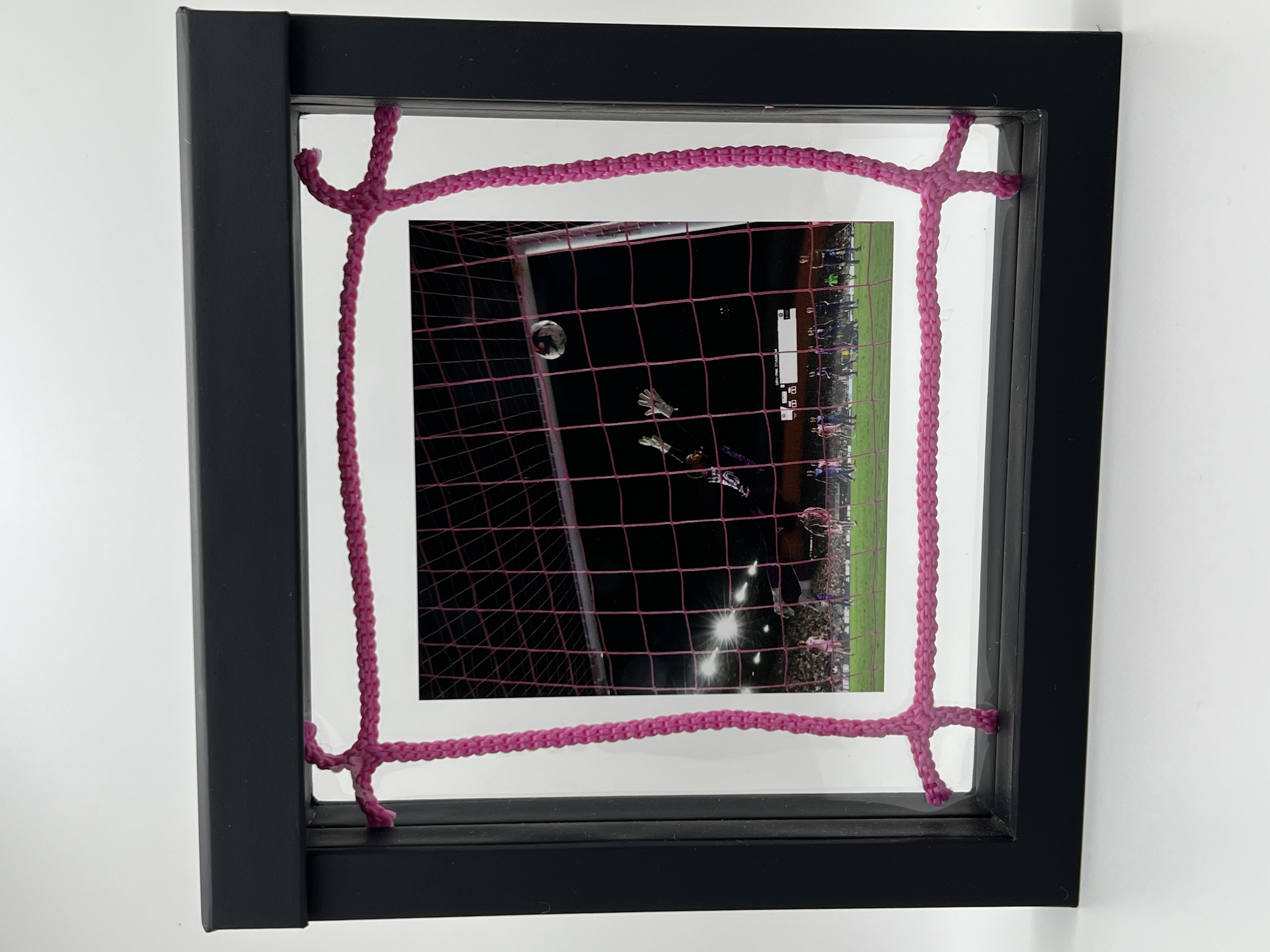 This is a net piece from the goal net used in the Leagues Cup 2023 opening match on July 21, 2023. It is the net where #10 Lionel Messi scored a dramatic free kick in the 94th minute, securing a win for Inter Miami in his first-ever match with MLS.
